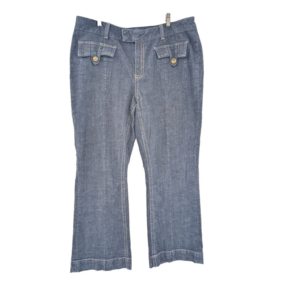 Seven 7 For All Mankind Blue Sequin Pockets Jeans Dark Blue Denim Wide Size 22